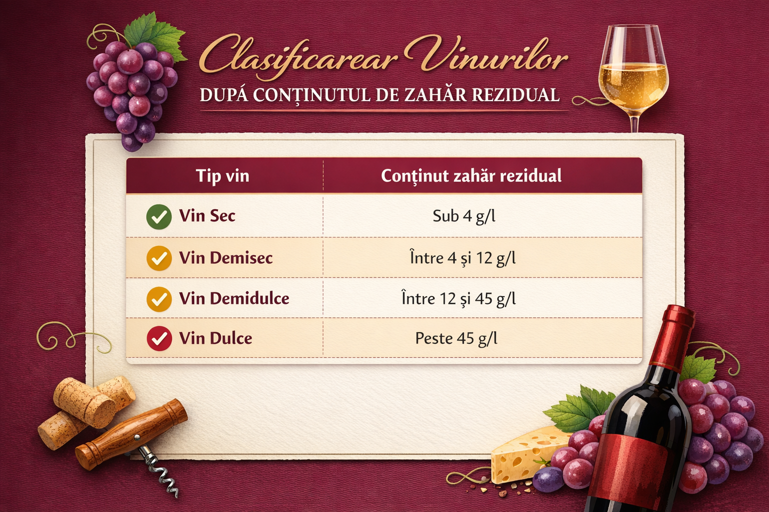 Ce inseamna fiecare tip de vin? SEC / DEMISEC / DEMIDULCE / DULCE