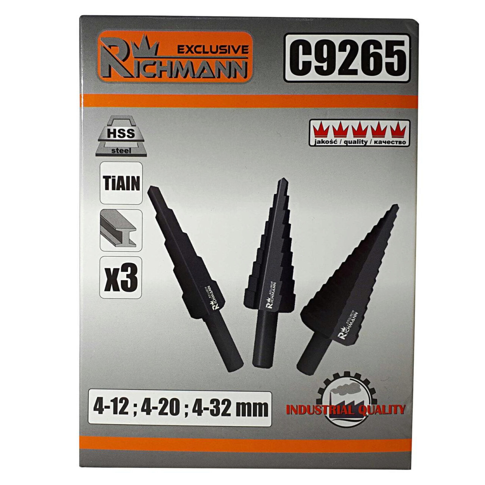 Burghie pentru metal, in trepte, nitrura de titan, set 3 buc, 4-12/20/32 mm, Richmann Exclusive [4]