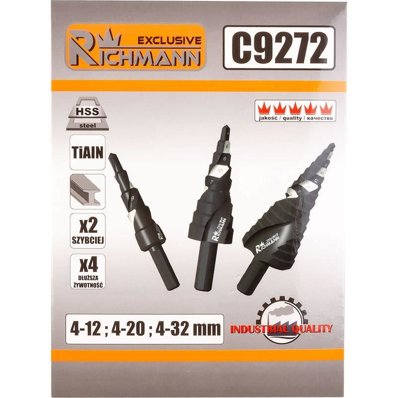 Burghie pentru metal, in trepte, profesionale, titan, set 3 buc, 4-12/20/32 mm, Richmann Exclusive [5]