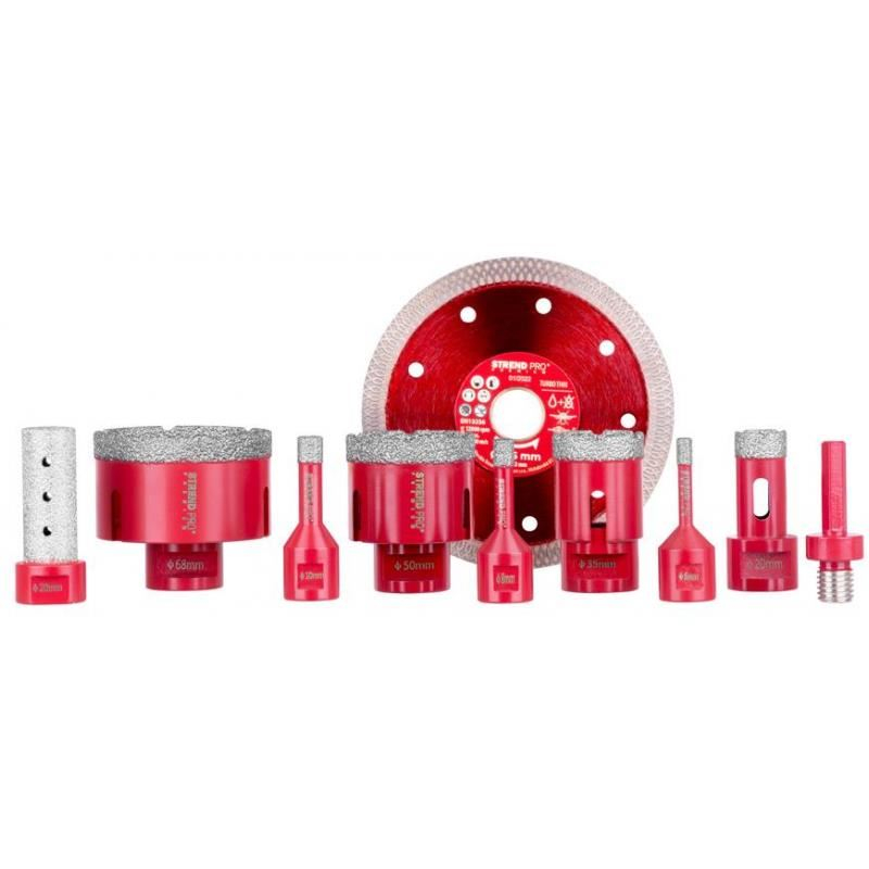 Carote diamantate, M14, set 10 piese, 6-8-10-20-35-50-68 mm, disc, Strend Pro Premium [4]