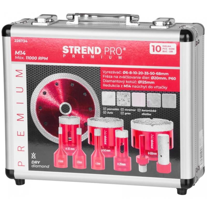 Carote diamantate, M14, set 10 piese, 6-8-10-20-35-50-68 mm, disc, Strend Pro Premium [3]