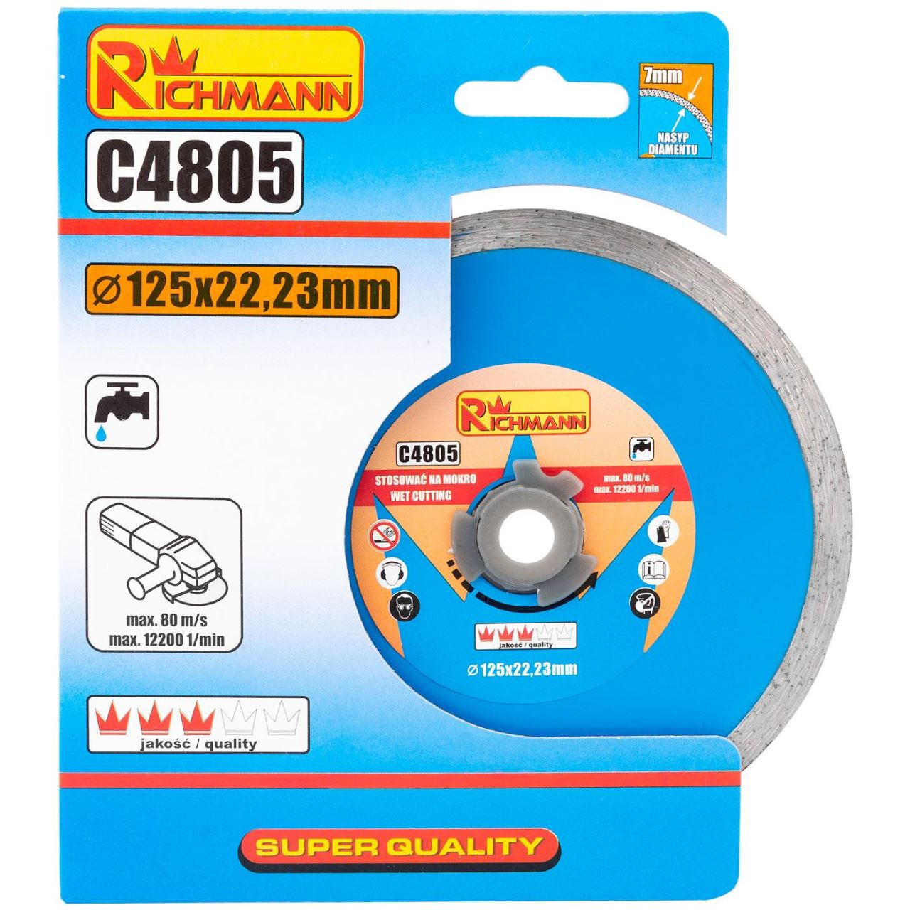 Disc diamantat continuu, placi ceramice, taiere umeda, 125 mm/22.23 mm, Richmann [4]