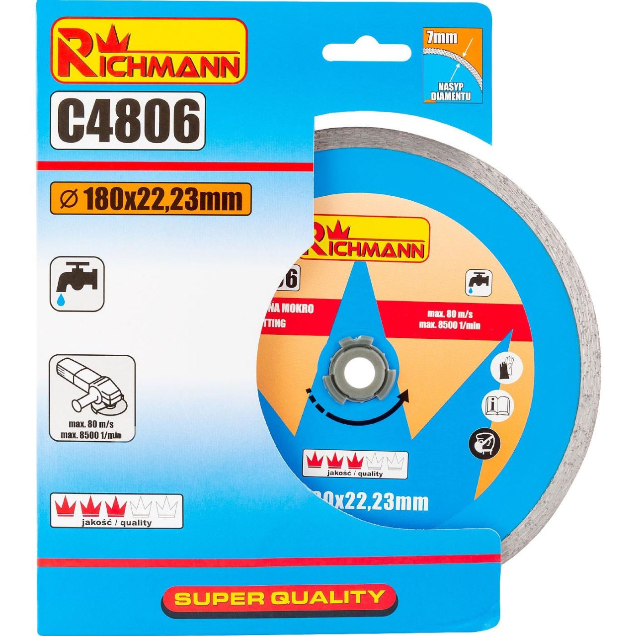 Disc diamantat continuu, placi ceramice, taiere umeda, 180 mm/22.23 mm, Richmann [4]