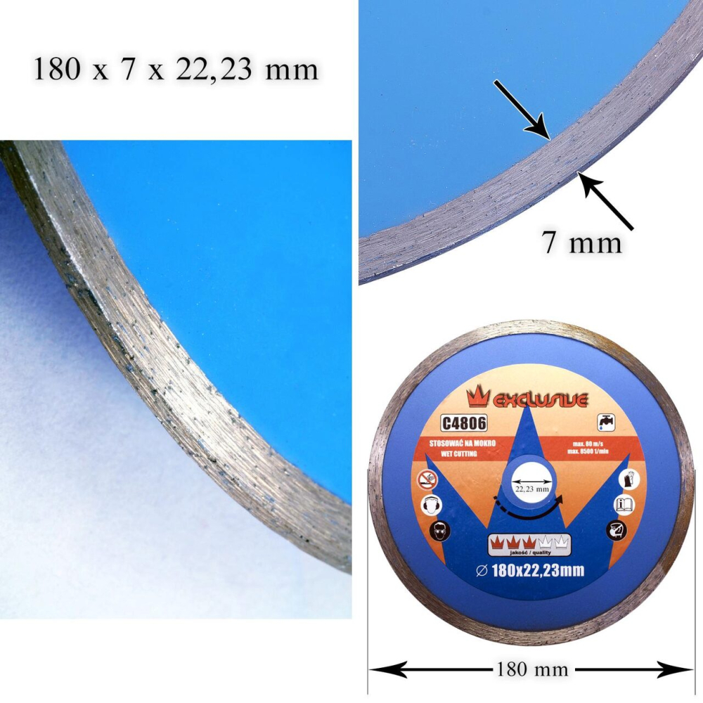 Disc diamantat continuu, placi ceramice, taiere umeda, 180 mm/22.23 mm, Richmann [3]