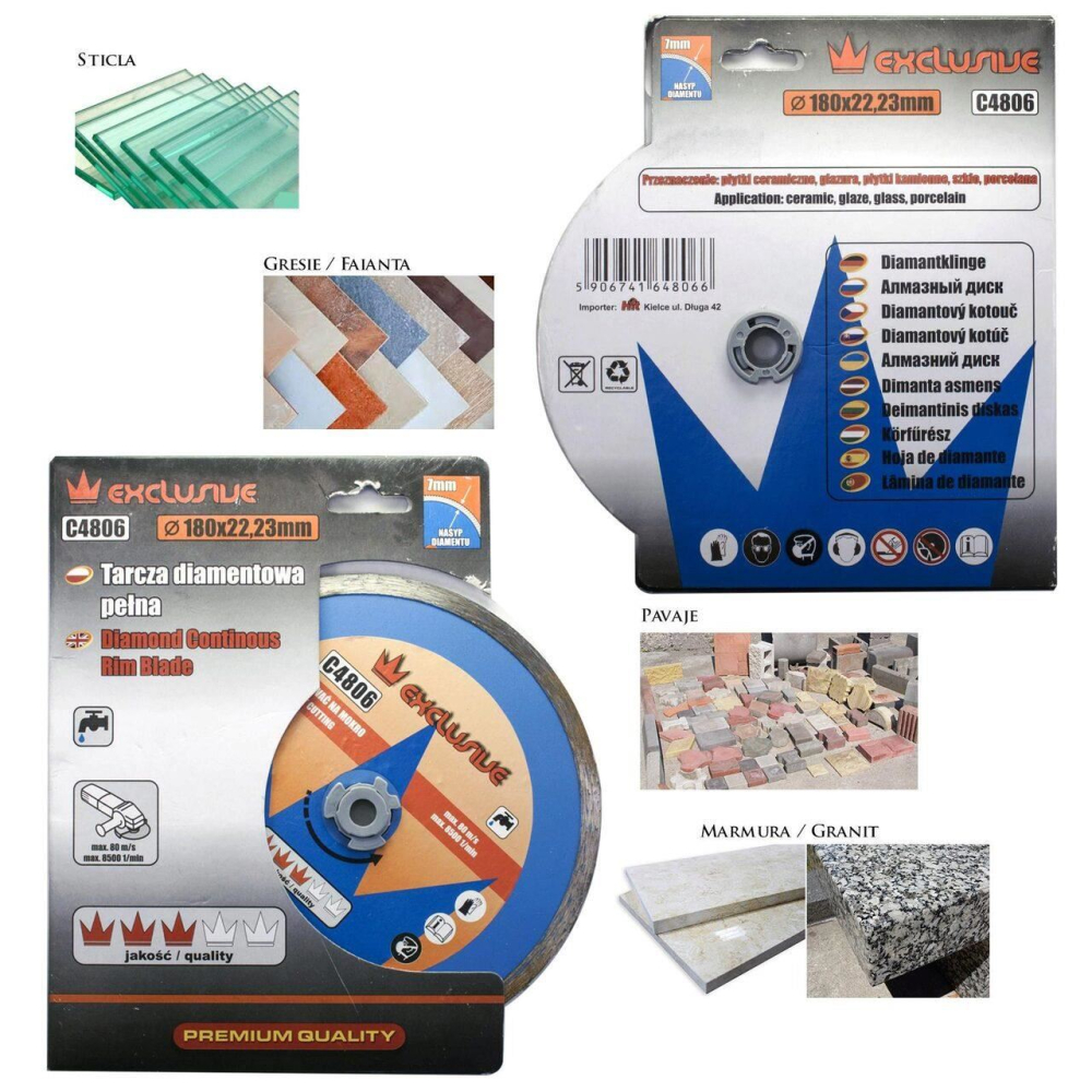Disc diamantat continuu, placi ceramice, taiere umeda, 180 mm/22.23 mm, Richmann [2]