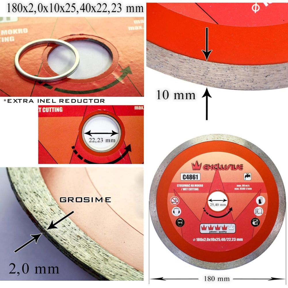 Disc diamantat continuu, placi ceramice, taiere umeda,180 mm/25.4 mm, Richmann Exclusive [3]