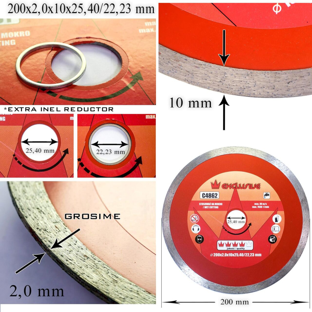 Disc diamantat continuu, placi ceramice, taiere umeda, 200 mm/25.4 mm, Richmann Exclusive [3]