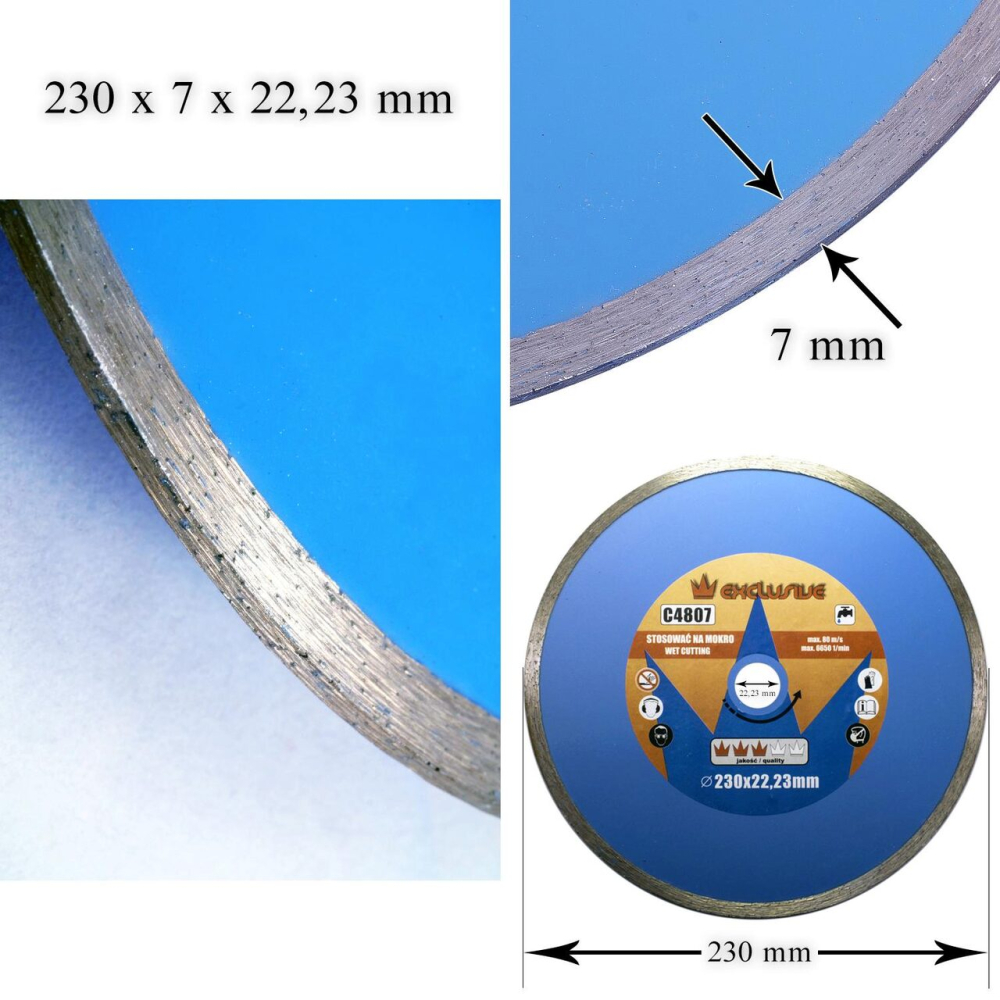Disc diamantat continuu, placi ceramice, taiere umeda, 230 mm/22.23 mm, Richmann [3]