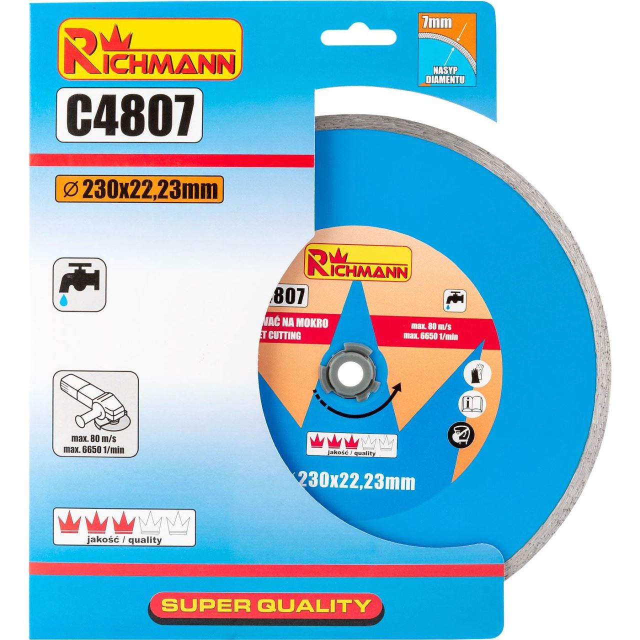 Disc diamantat continuu, placi ceramice, taiere umeda, 230 mm/22.23 mm, Richmann [4]