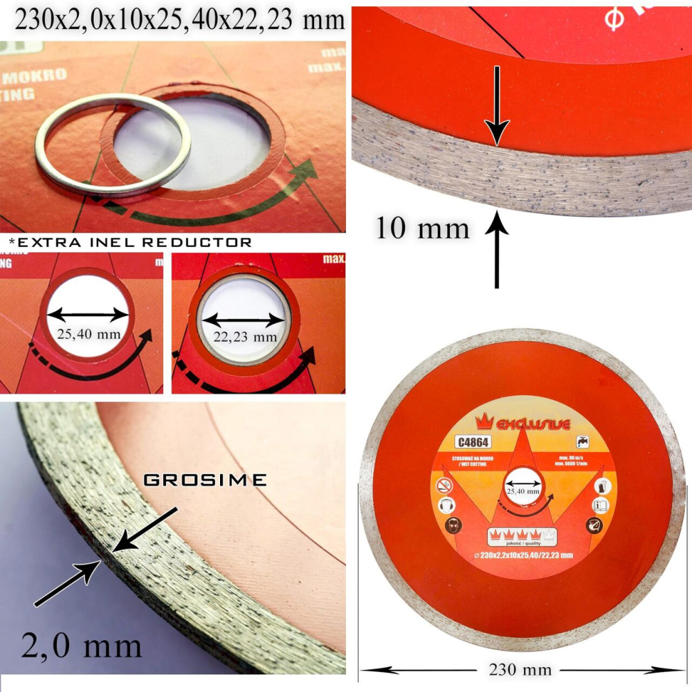 Disc diamantat continuu, placi ceramice, taiere umeda, 230 mm/25.4 mm, Richmann Exclusive [3]