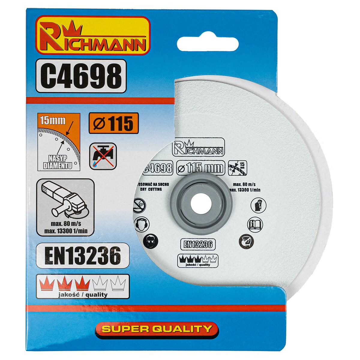 Disc diamantat pentru sticla, taiere uscata, 115x22.23 mm, Richmann [2]