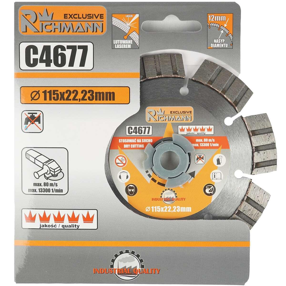 Disc diamantat segmentat, beton armat, caramida, taiere uscata, 115 mm/22.23 mm, Richmann Exclusive [2]