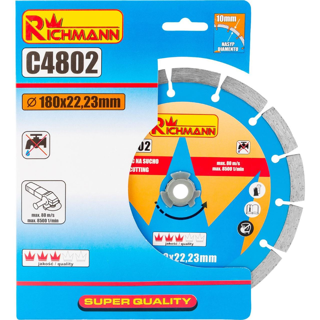 Disc diamantat segmentat, beton, taiere uscata, 180 mm/22.23 mm, Richmann  [4]
