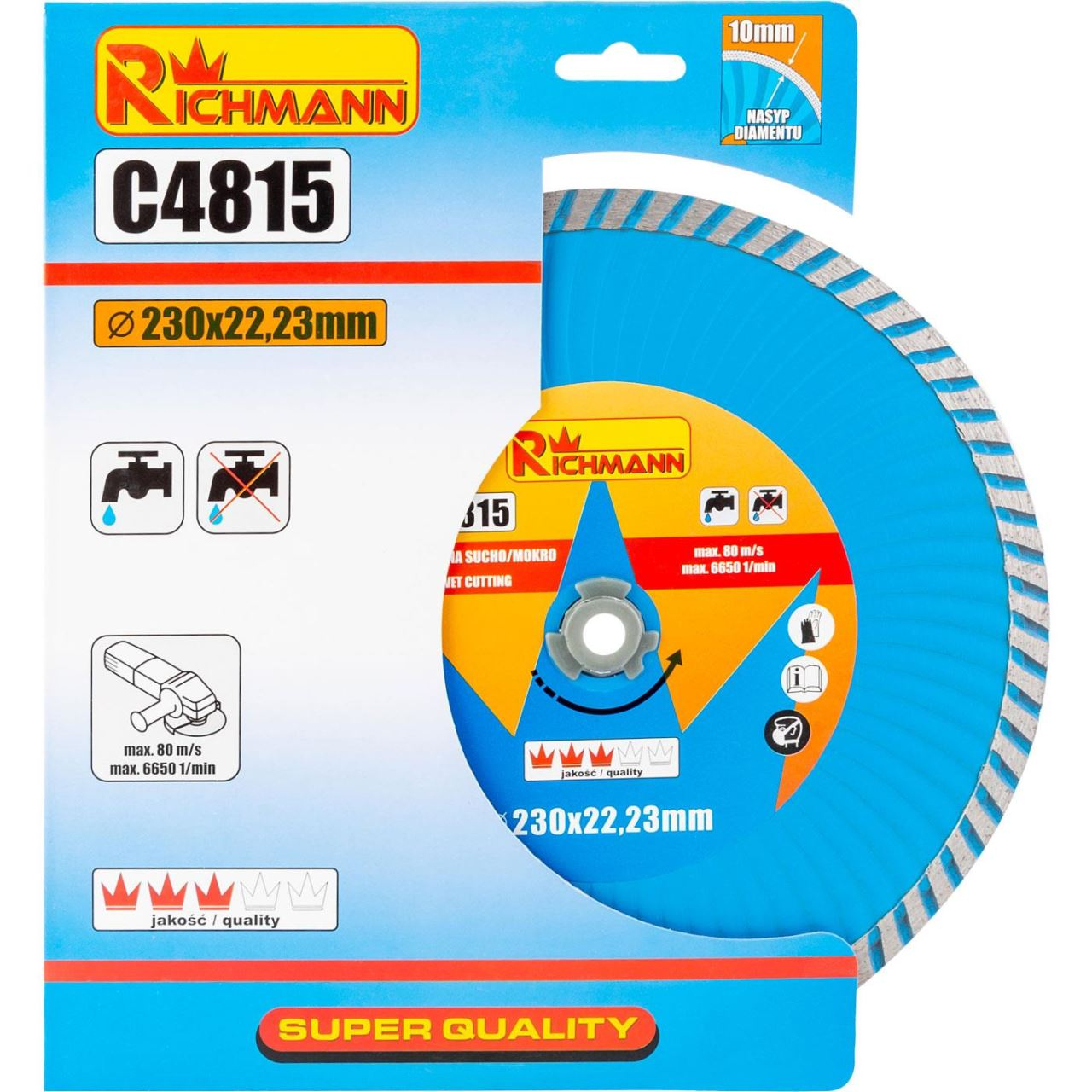 Disc diamantat super turbo, beton, taiere rapida umeda si uscata, 230 mm/22.23 mm, Richmann [4]
