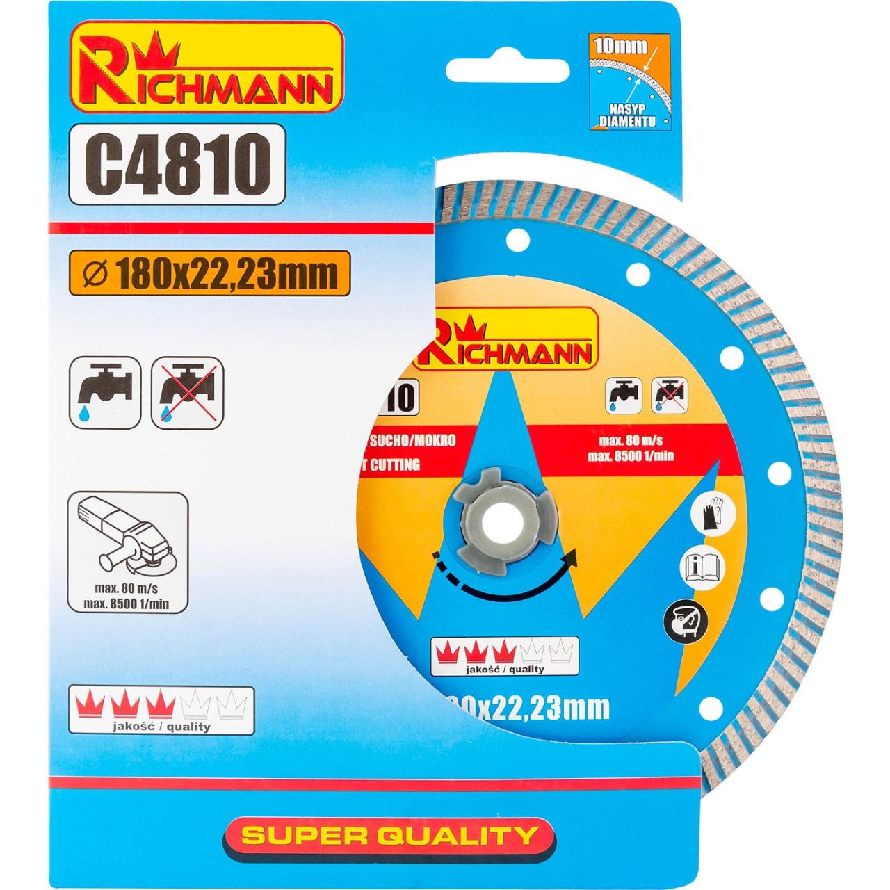 Disc diamantat turbo, beton, taiere umeda si uscata, 180 mm/22.23 mm, Richmann [4]