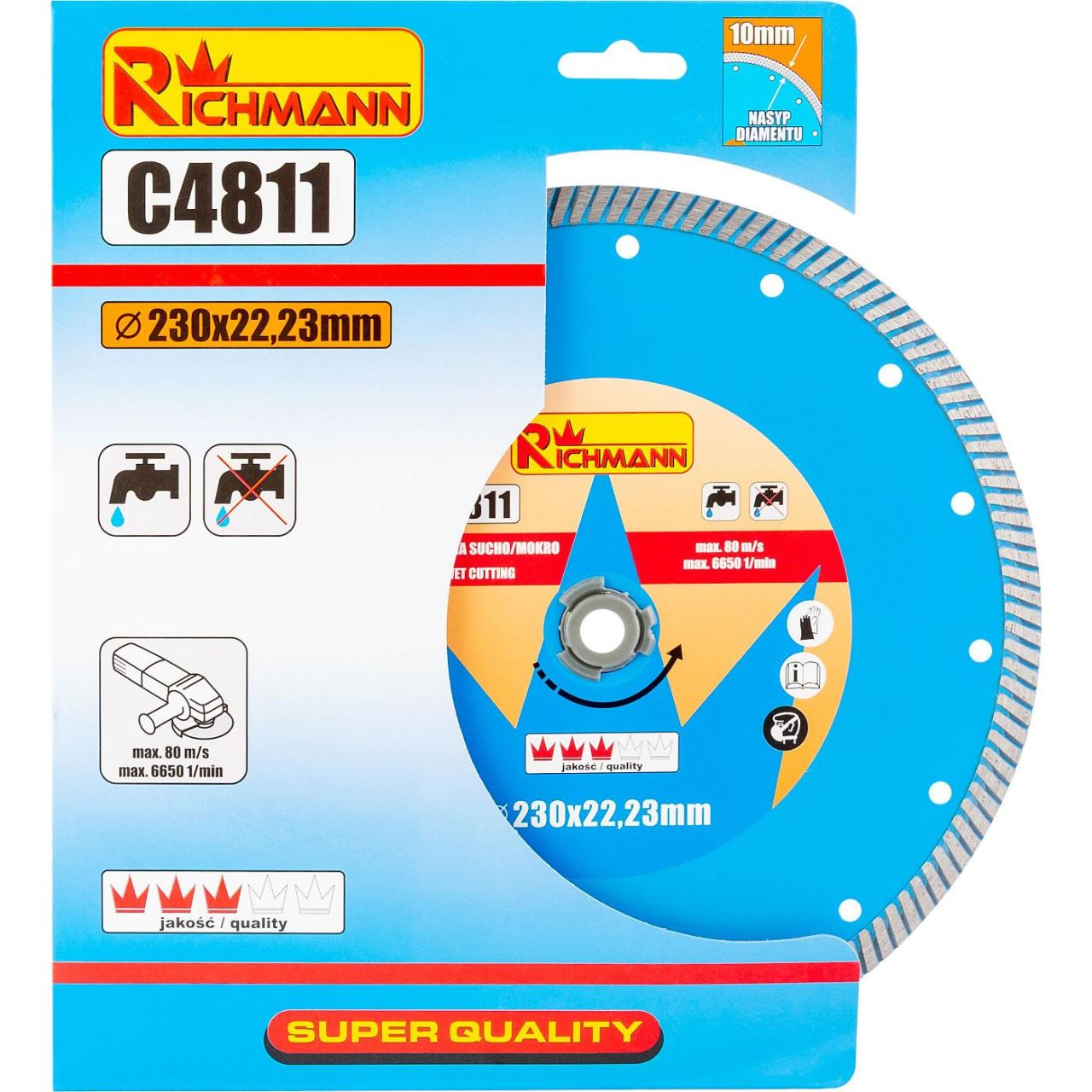 Disc diamantat turbo, beton, taiere umeda si uscata, 230 mm/22.23 mm, Richmann [4]
