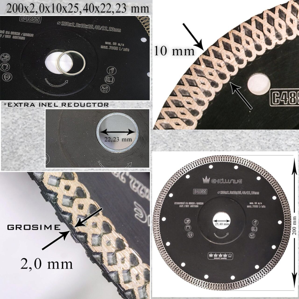Disc diamantat turbo subtire, placi ceramice, taiere umeda si uscata, 200 mm/25.4 mm, Richmann Exclusive [3]