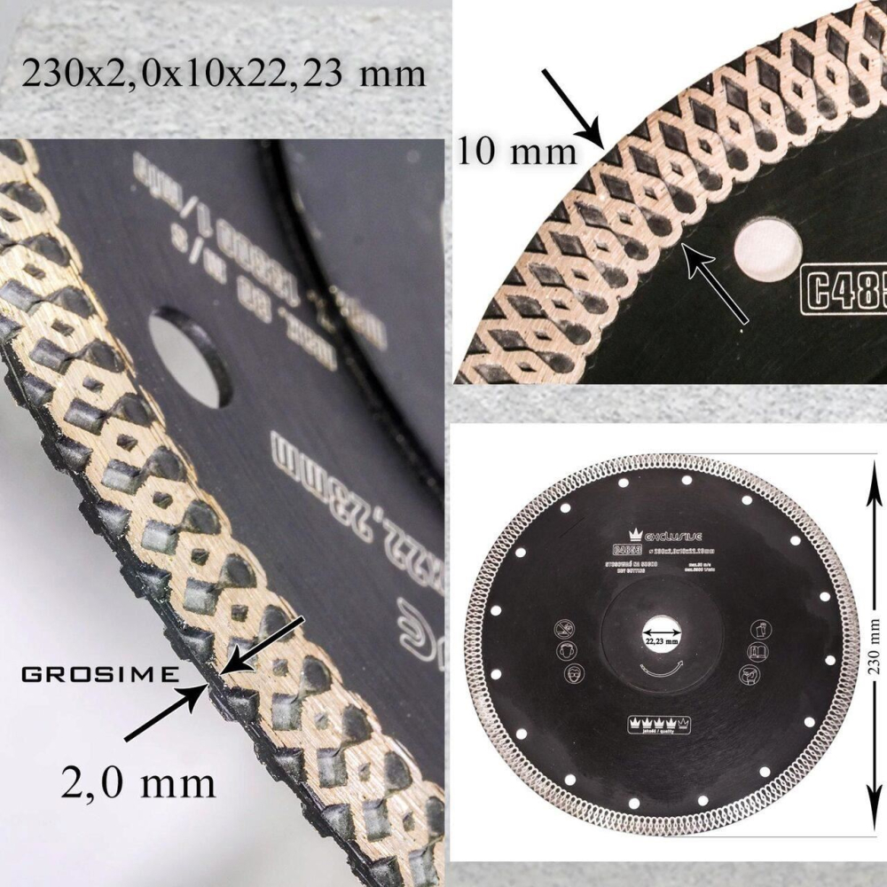 Disc diamantat turbo subtire, placi ceramice, taiere umeda si uscata, 230 mm/22.23 mm, Richmann Exclusive [2]