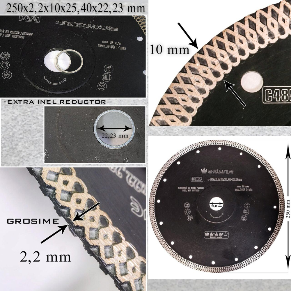 Disc diamantat turbo subtire, placi ceramice, taiere umeda si uscata, 250 mm/25.4 mm, Richmann Exclusive [3]