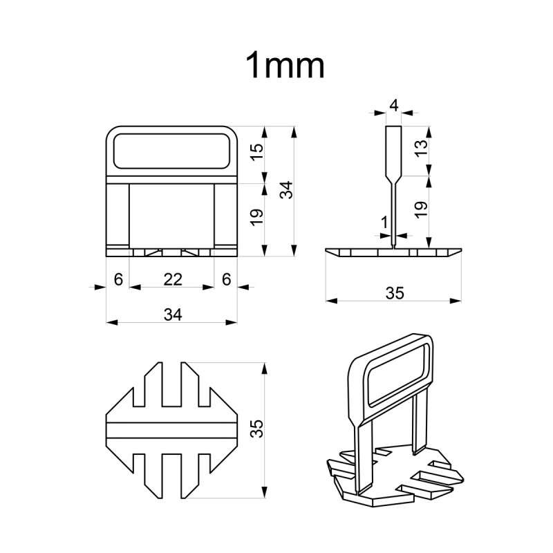 Distantiere pentru nivelare si aliniere a placilor ceramice, 100 buc, 1 mm, Beorol [2]