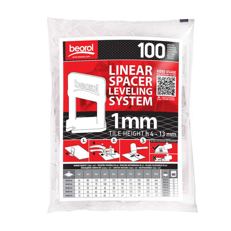 Distantiere pentru nivelare si aliniere a placilor ceramice, 100 buc, 1 mm, Beorol [3]