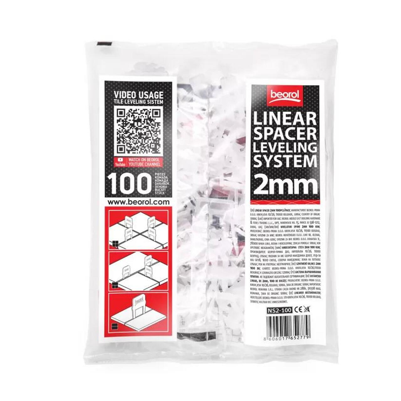 Distantiere pentru nivelare si aliniere a placilor ceramice, 100 buc, 2 mm, Beorol [4]