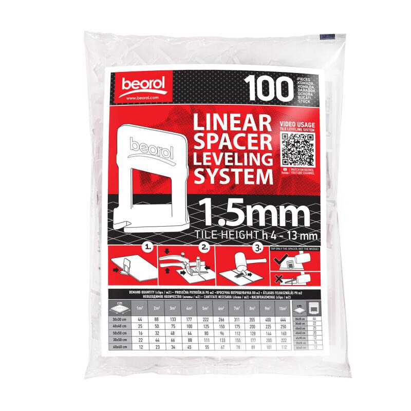 Distantiere pentru nivelare si aliniere a placilor ceramice, Beorol, 100 buc, 1.5 mm [5]