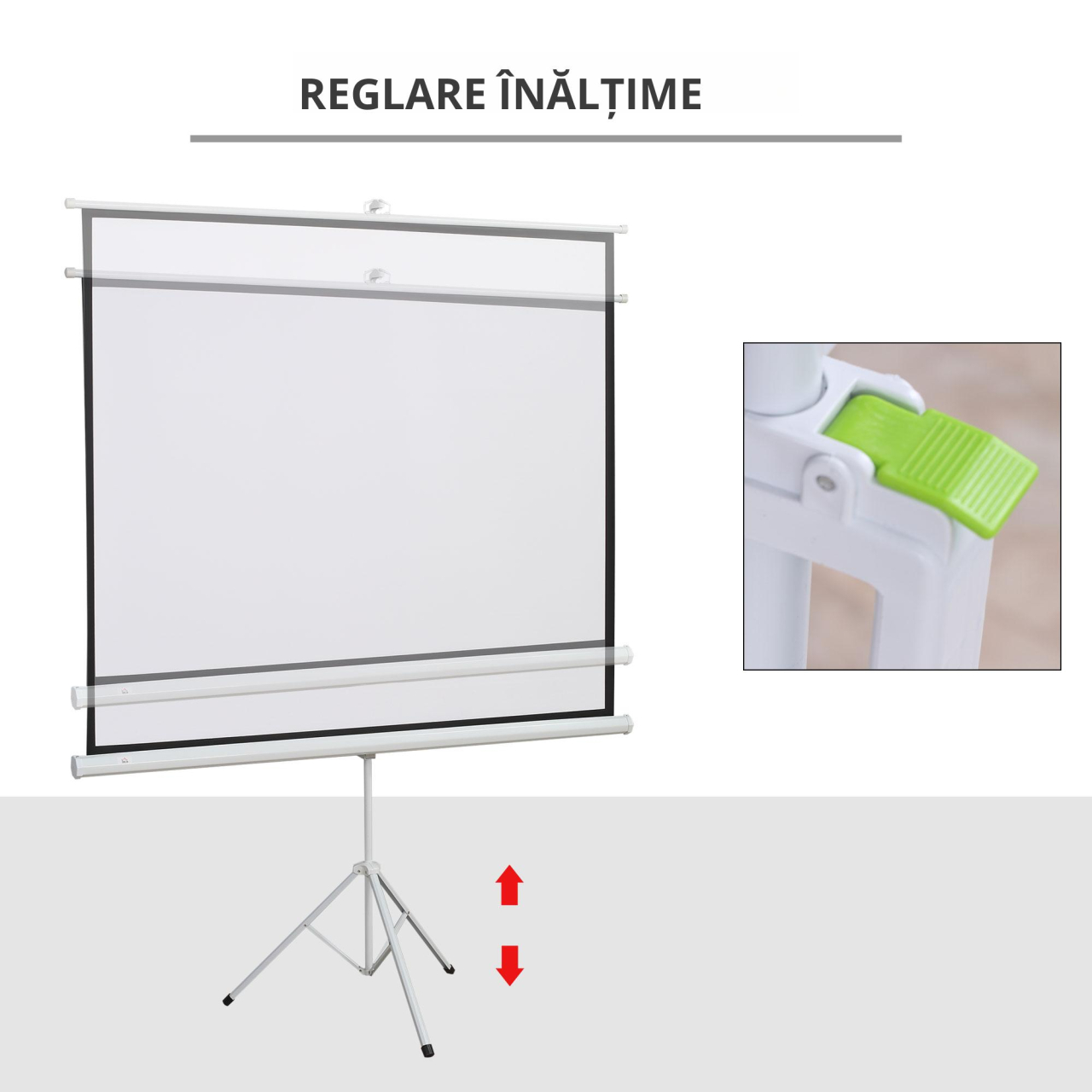 Ecran de Proiecție 84 inch cu Stativ, Suprafață de Proiecție 4:3, Pliabil și Reglabil pe Înălțime, 171x128 cm, Alb [5]