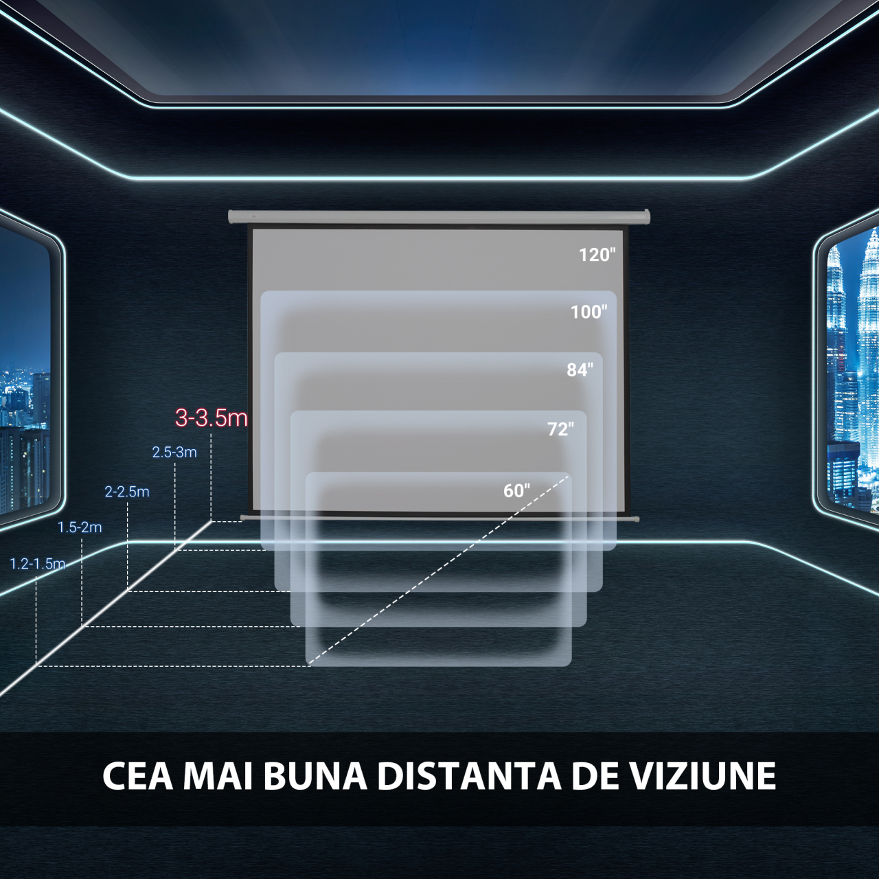 Ecran de Proiecție Manual 120 inch, Dimensiuni 244x183 cm, Format 4:3, Montaj pe Perete sau Tavan, Ecran Roll-up pentru Home Cinema și Videoproiector [7]