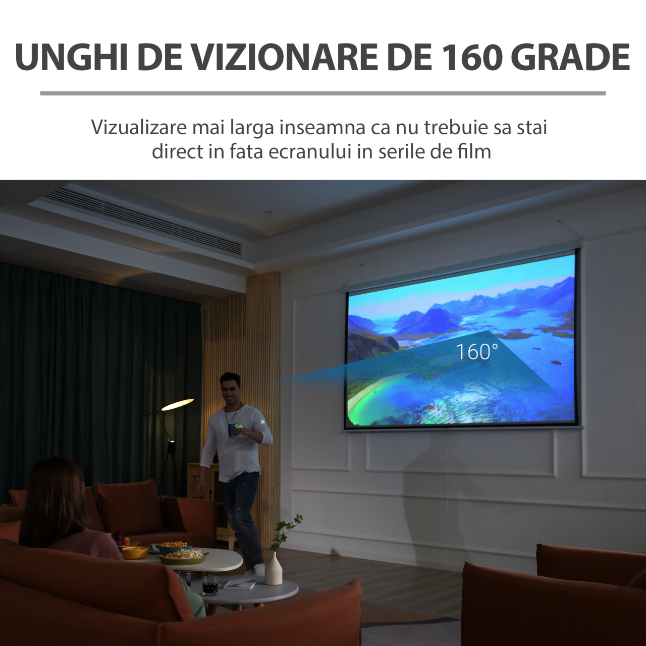 Ecran de Proiecție Manual 120 inch, Dimensiuni 244x183 cm, Format 4:3, Montaj pe Perete sau Tavan, Ecran Roll-up pentru Home Cinema și Videoproiector [5]