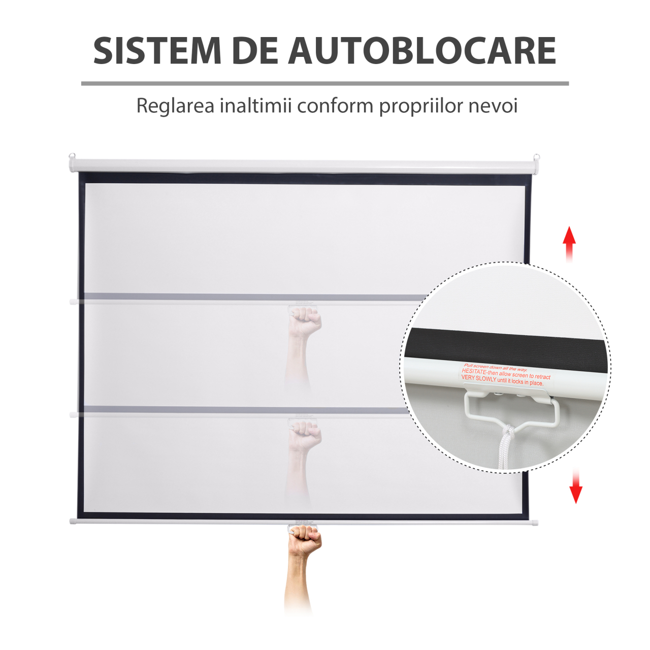 Ecran de Proiecție Manual 120 inch, Dimensiuni 244x183 cm, Format 4:3, Montaj pe Perete sau Tavan, Ecran Roll-up pentru Home Cinema și Videoproiector [4]