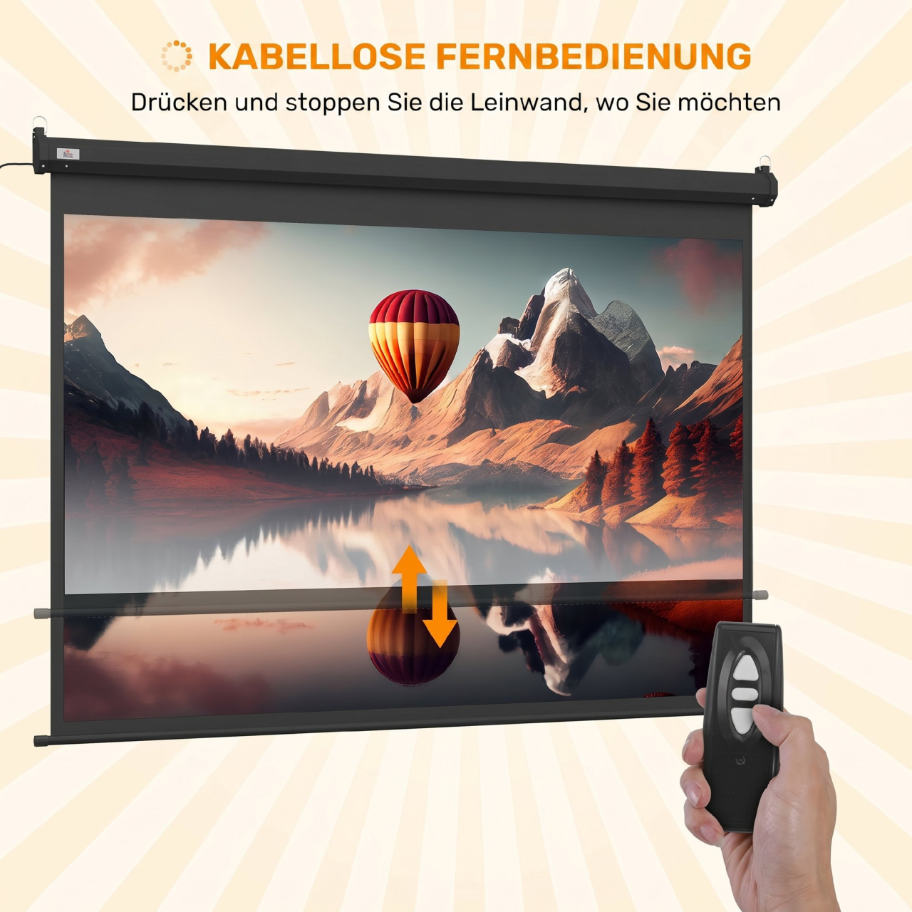 Ecran pentru Proiector 100" Format 4:3 Reglabil cu Telecomandă, 203x152cm, Negru [8]