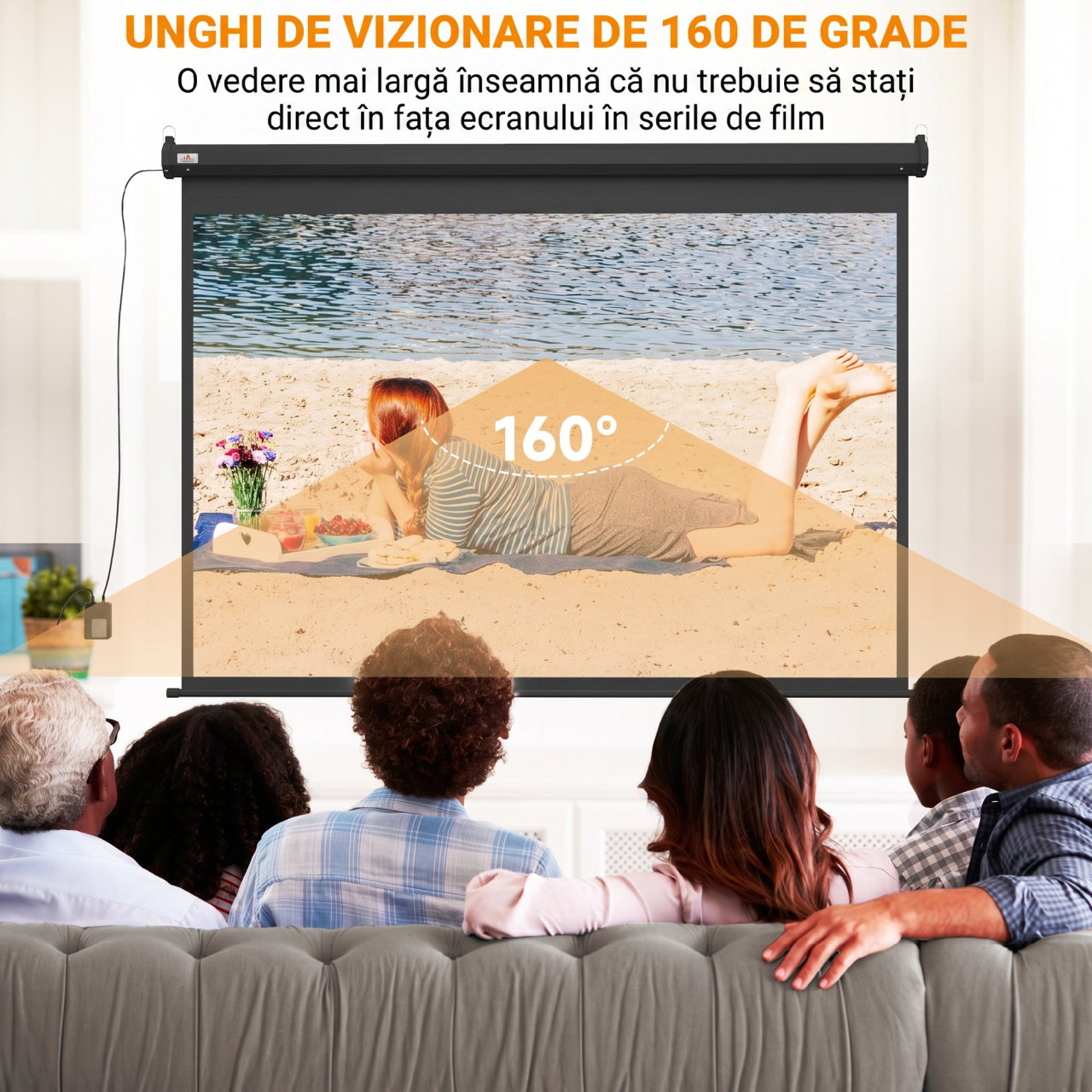Ecran pentru Proiector 100" Format 4:3 Reglabil cu Telecomandă, 203x152cm, Negru [5]