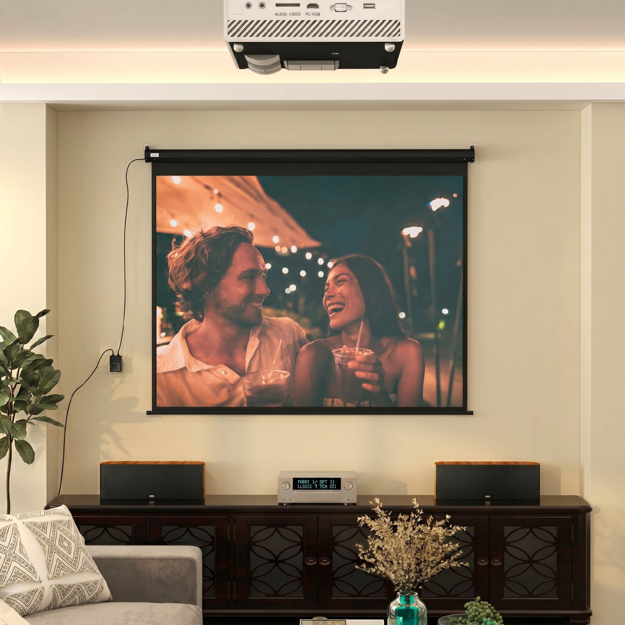 Ecran pentru Proiector 100" Format 4:3 Reglabil cu Telecomandă, 203x152cm, Negru [9]