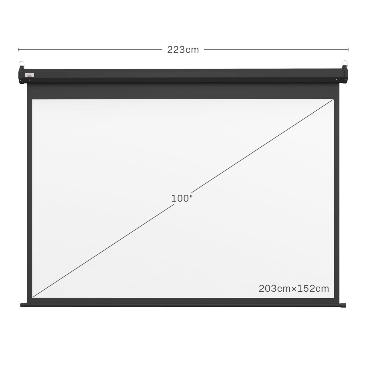 Ecran pentru Proiector 100" Format 4:3 Reglabil cu Telecomandă, 203x152cm, Negru [3]