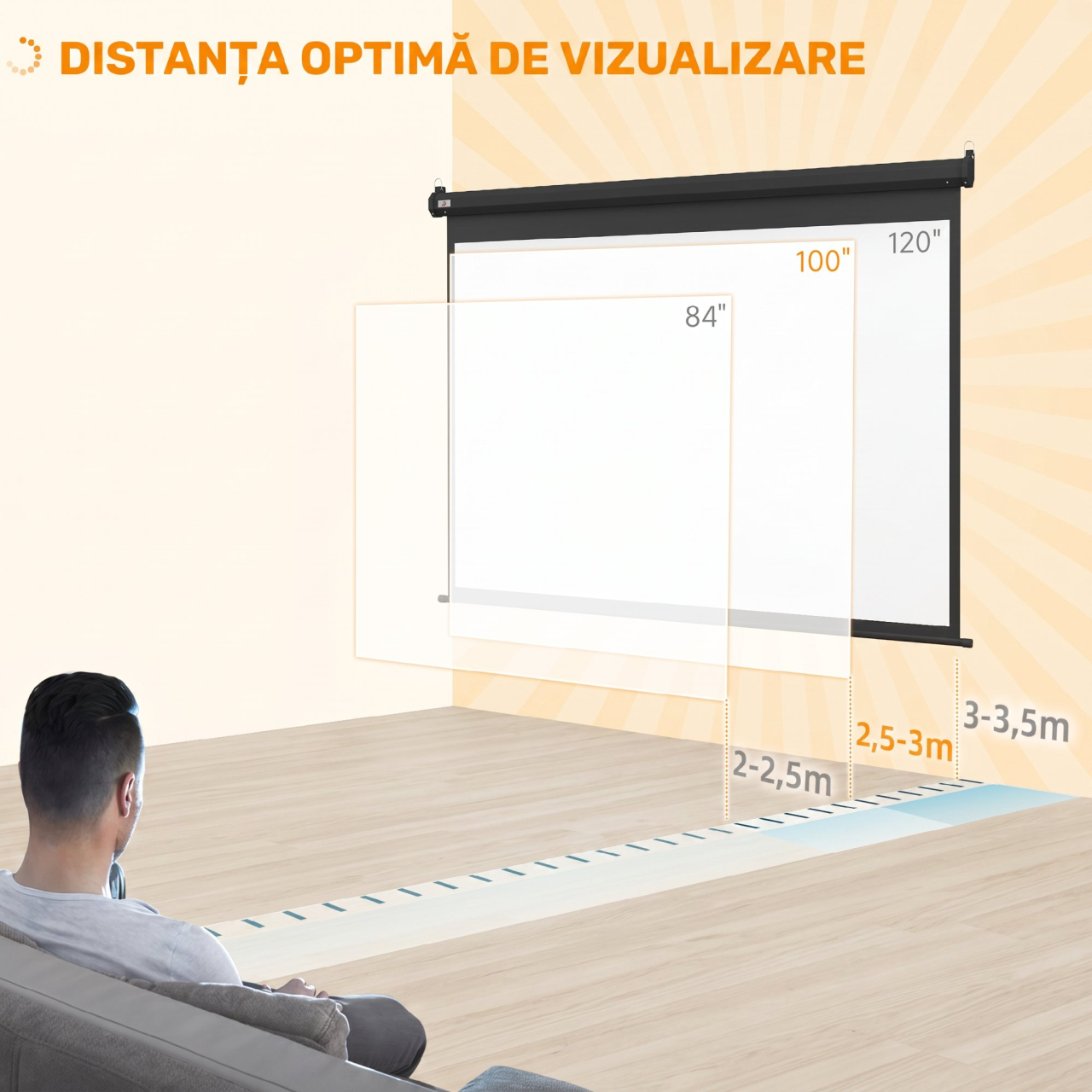 Ecran pentru Proiector 100" Format 4:3 Reglabil cu Telecomandă, 203x152cm, Negru [7]