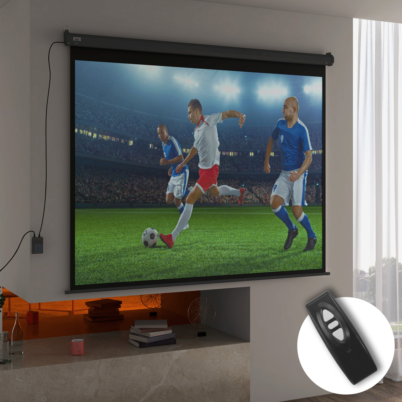 Ecran pentru Proiector 100" Format 4:3 Reglabil cu Telecomandă, 203x152cm, Negru [2]