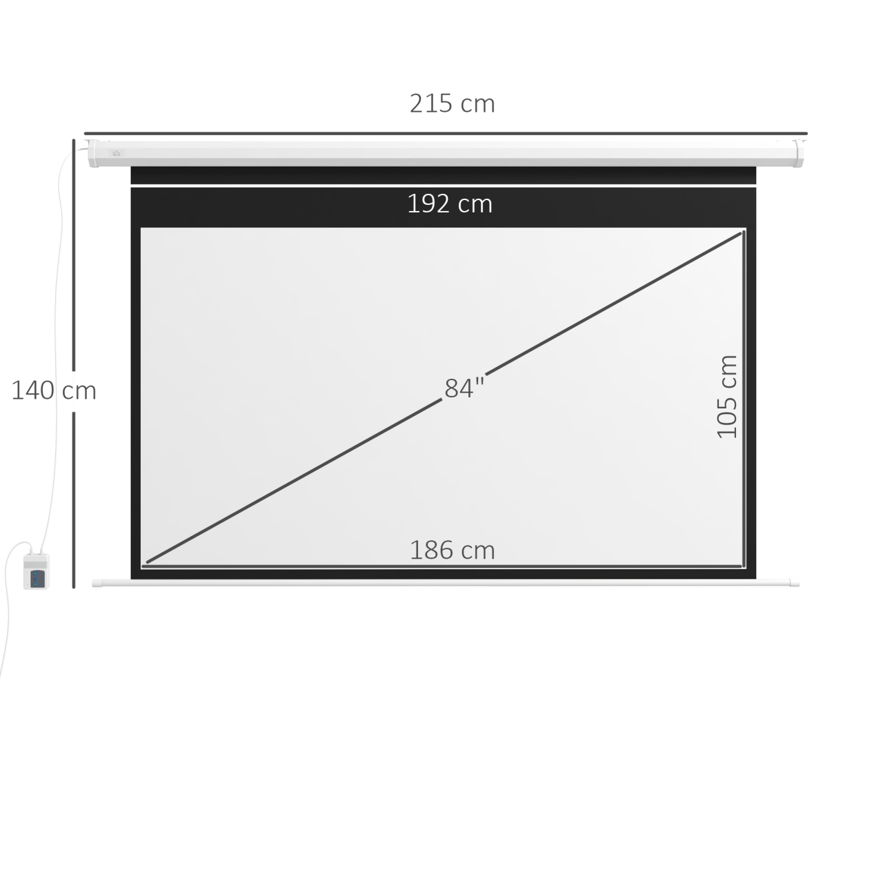 Ecran pentru proiector 84" 16:9 motorizat cu telecomandă, 215x8x140cm, alb [3]