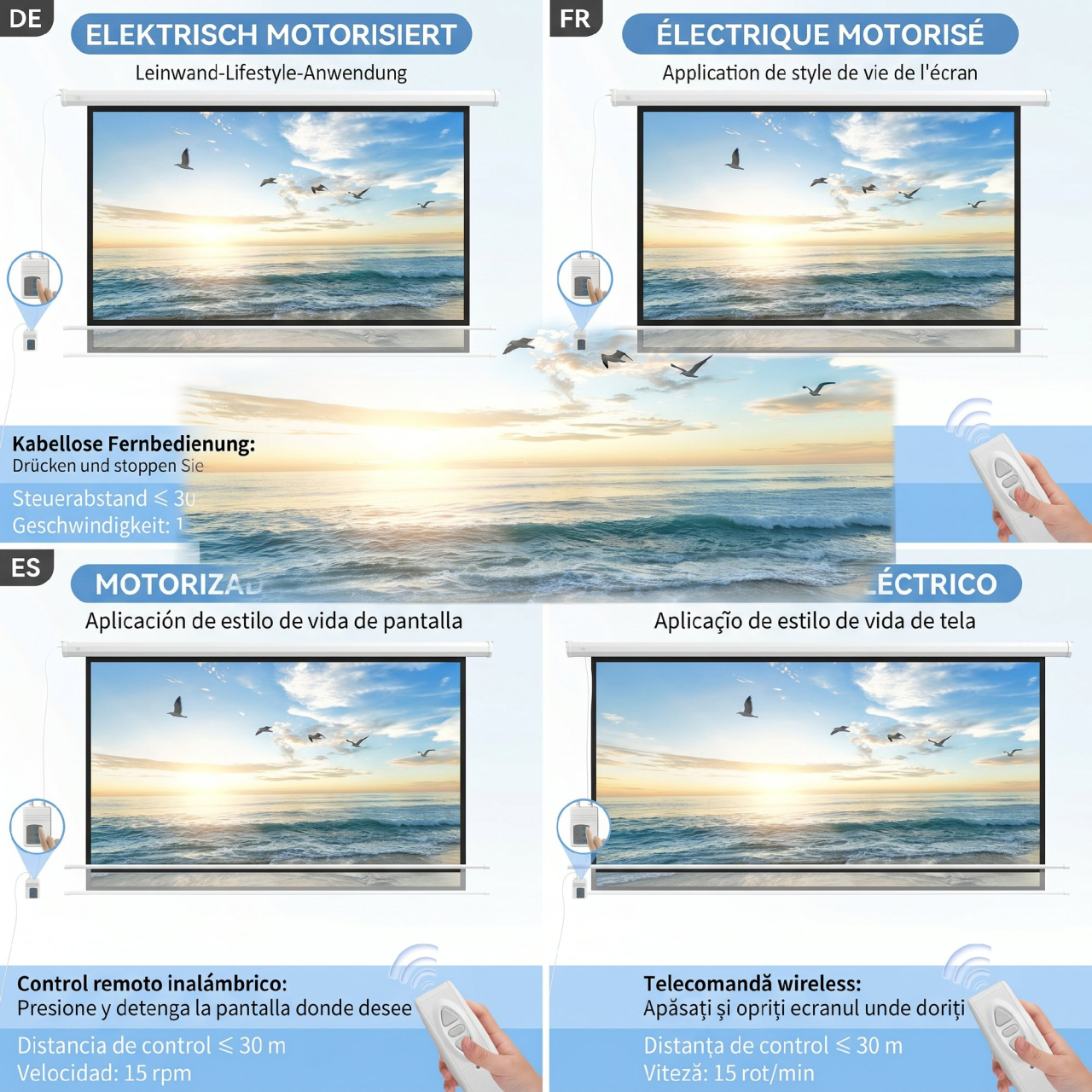 Ecran pentru proiector 84" 16:9 motorizat cu telecomandă, 215x8x140cm, alb [4]