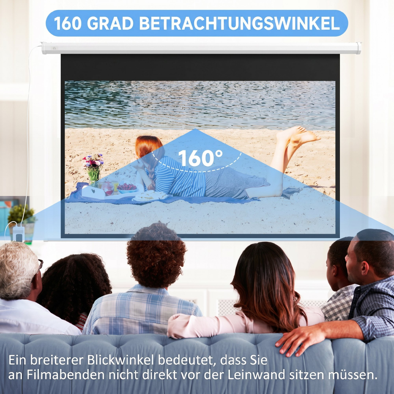 Ecran pentru proiector 84" 16:9 motorizat cu telecomandă, 215x8x140cm, alb [5]