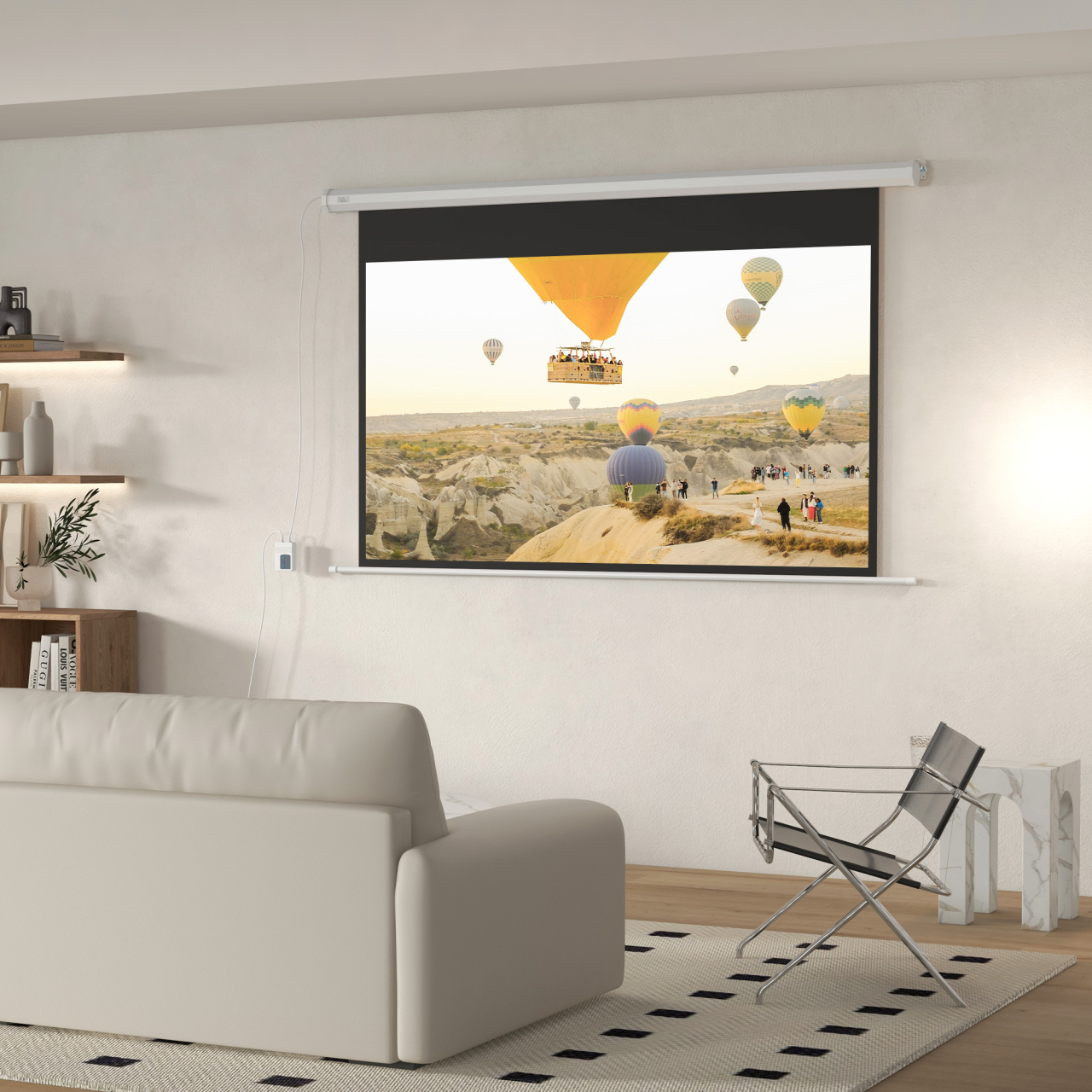 Ecran pentru proiector 84" 16:9 motorizat cu telecomandă, 215x8x140cm, alb [2]