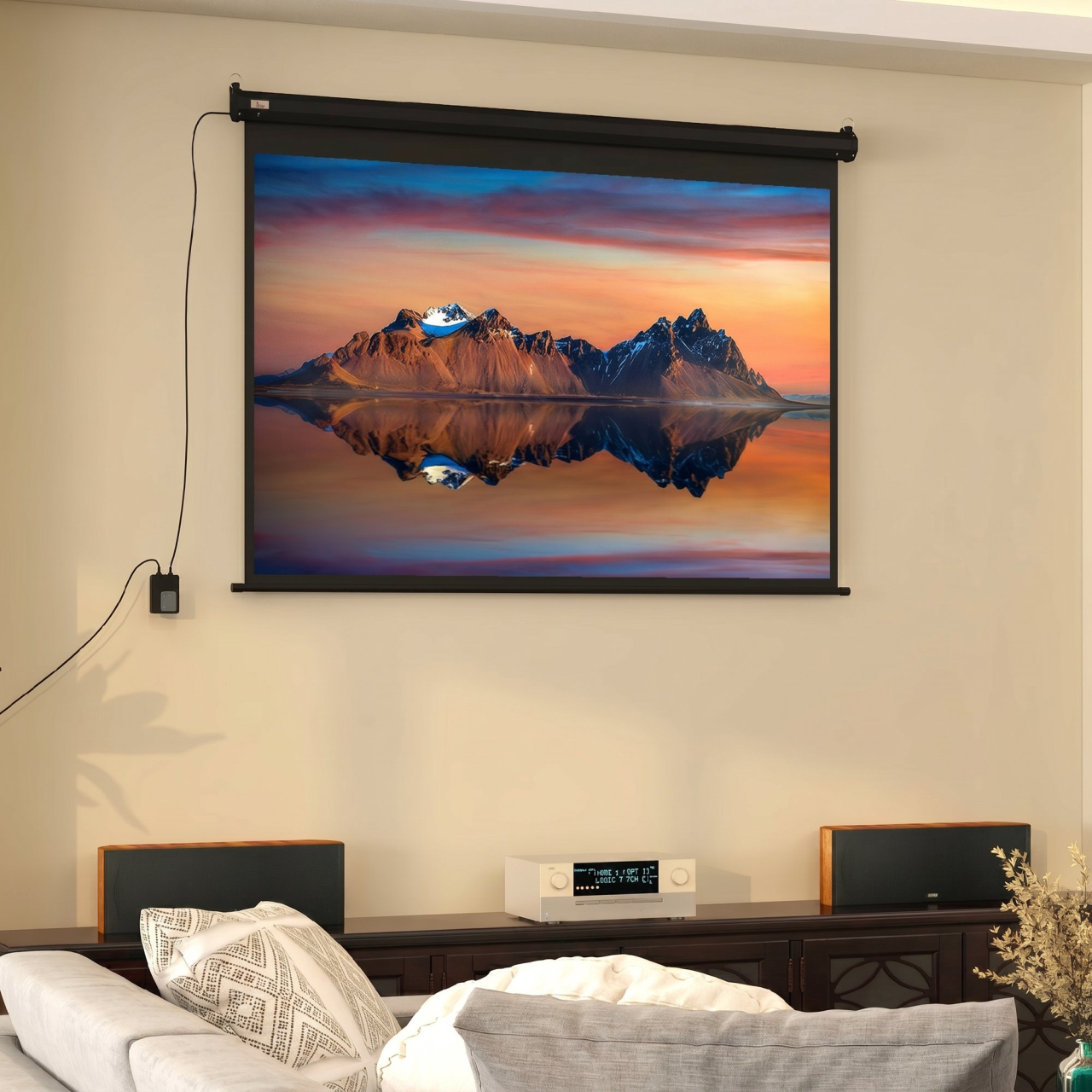 Ecran pentru Proiector 89" Format 4:3 Reglabil cu Telecomandă, 171x130cm, Negru [9]