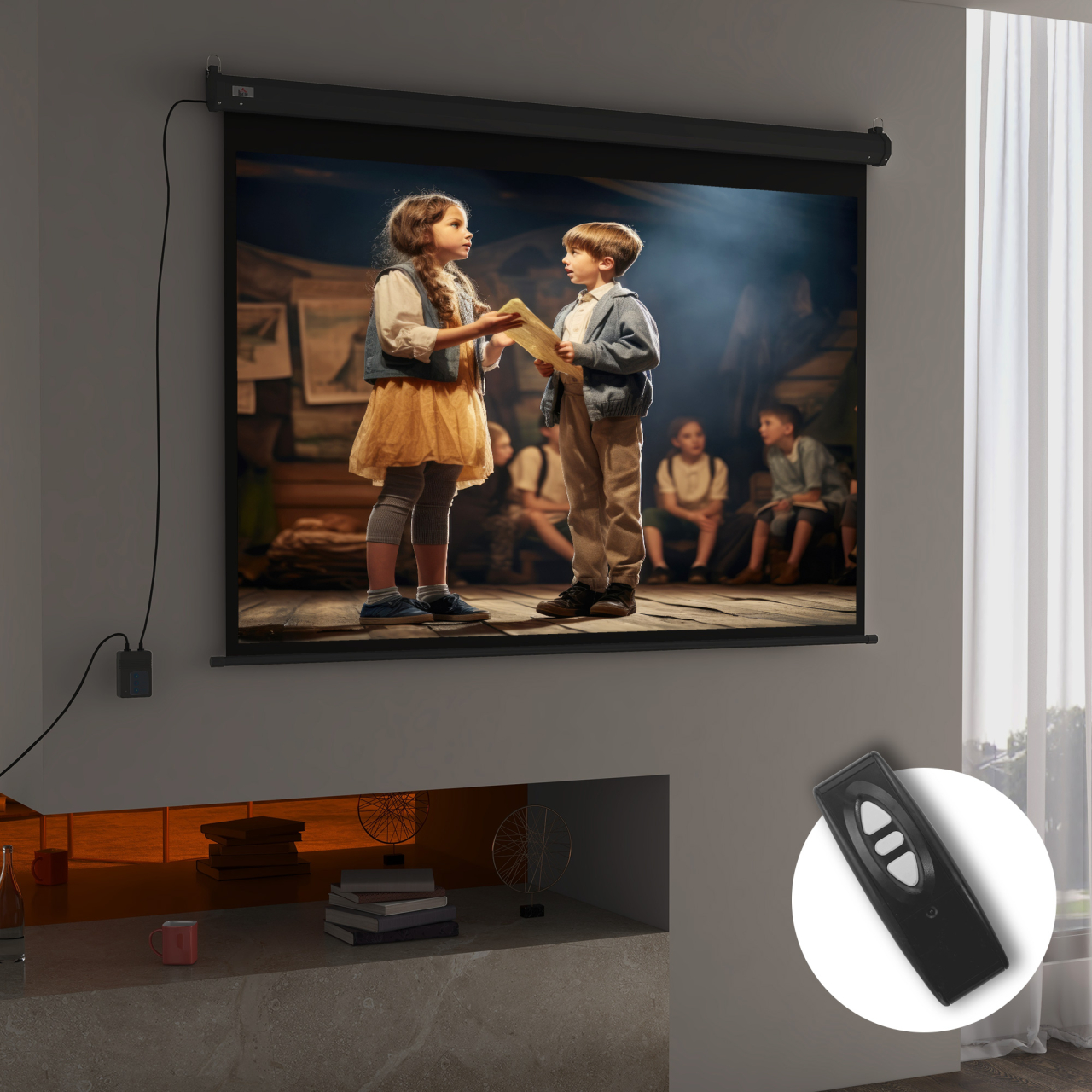 Ecran pentru Proiector 89" Format 4:3 Reglabil cu Telecomandă, 171x130cm, Negru [2]