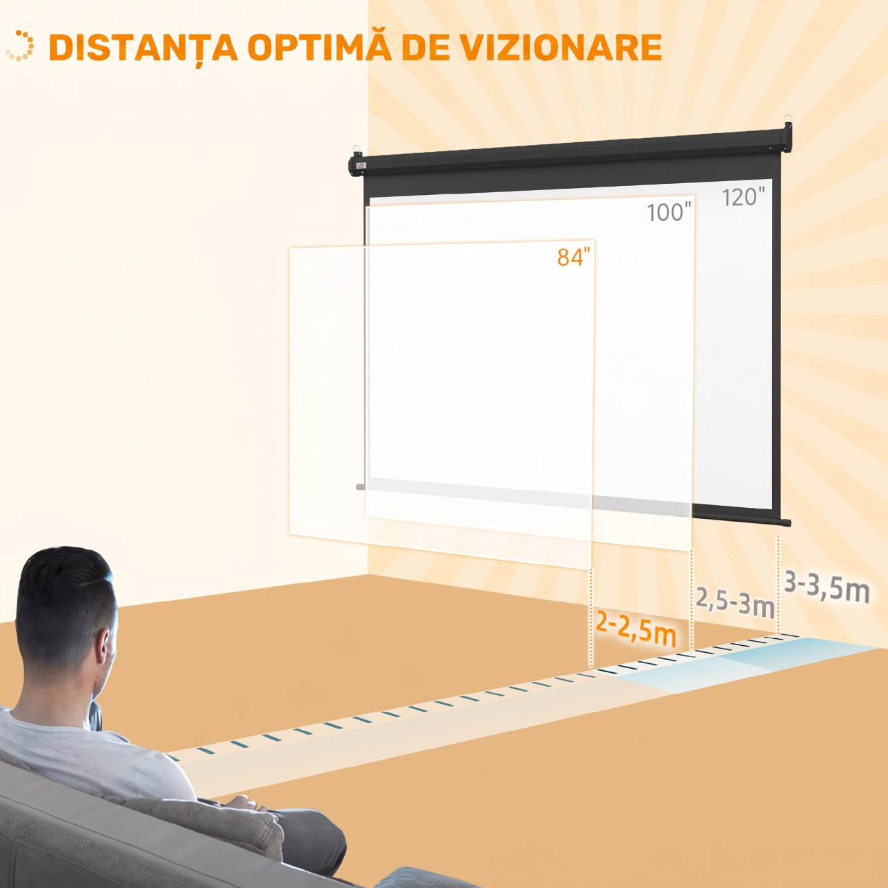 Ecran pentru Proiector 89" Format 4:3 Reglabil cu Telecomandă, 171x130cm, Negru [7]