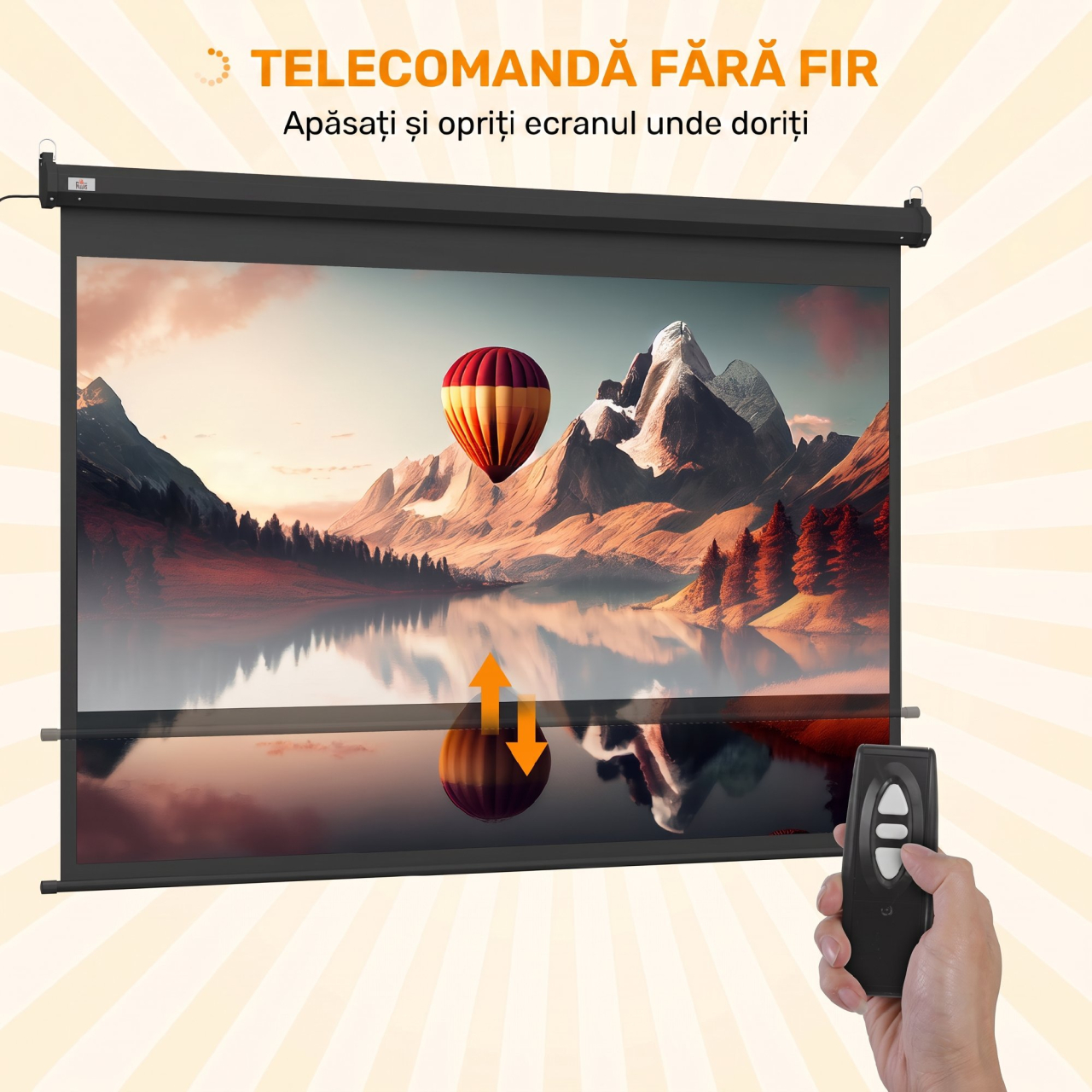 Ecran pentru Proiector 89" Format 4:3 Reglabil cu Telecomandă, 171x130cm, Negru [8]