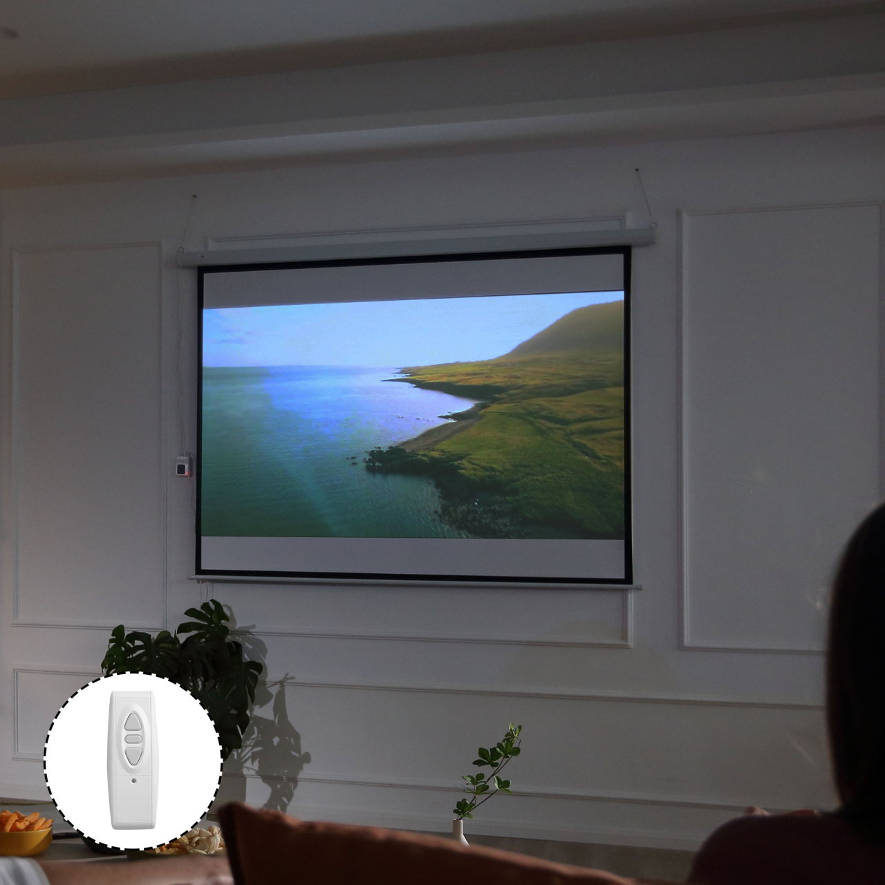Ecran proiectie retractabil 100inch, Motorizat, Alb, Pentru Home Cinema [2]