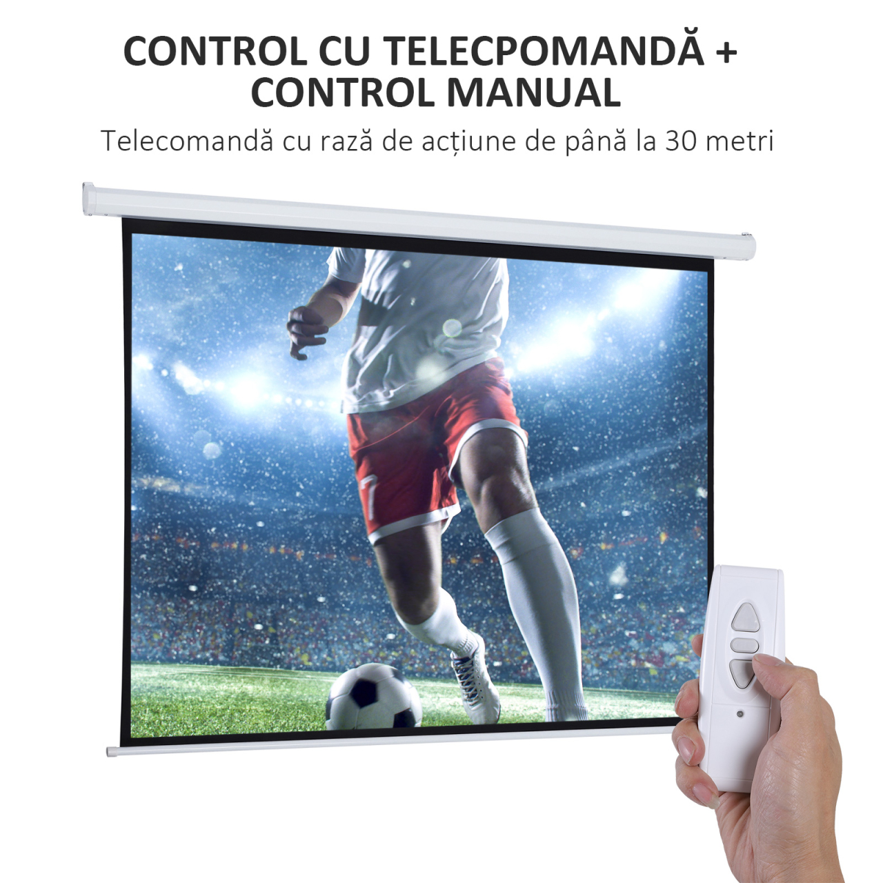 Ecran proiectie retractabil 100inch, Motorizat, Alb, Pentru Home Cinema [4]