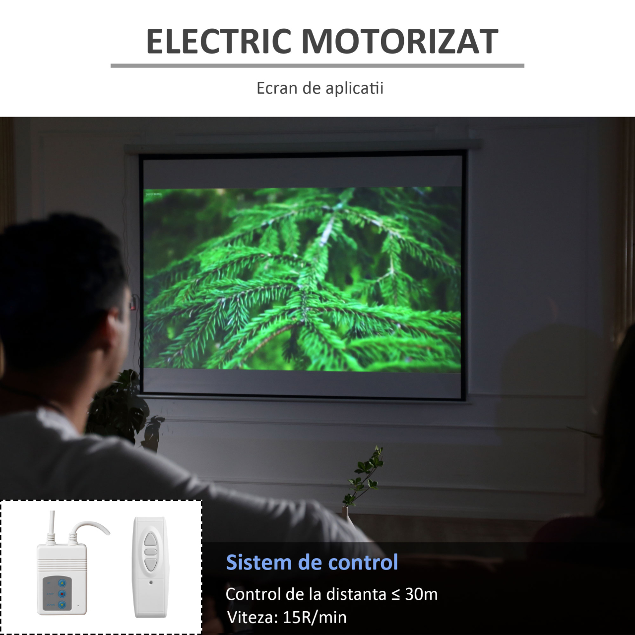 Ecran Proiector 120" - Motorizat, Alb, Ideal Home Cinema [4]