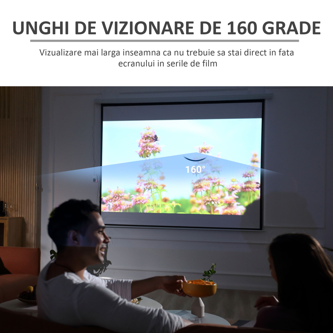 Ecran Proiector 120" - Motorizat, Alb, Ideal Home Cinema [5]