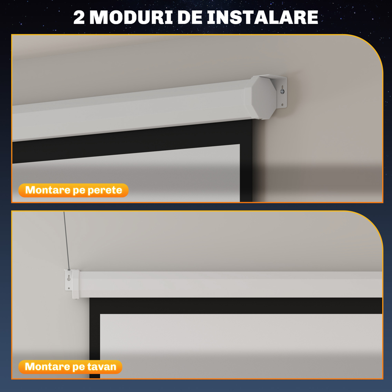 Ecran Proiector 84" Format 4:3, Unghi de Vizualizare 160° și Montare pe Tavan sau Perete [7]